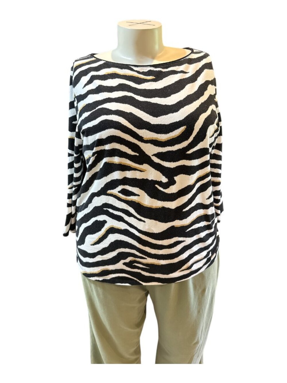 Talbots Size 2X Black, White & Gold Zebra Print 3/4 Sleeve The Talbots Tee Top